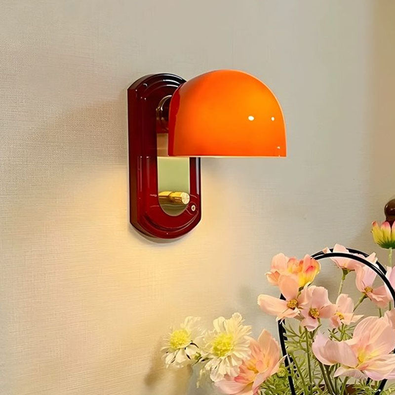 Wooden Glass Mushroom Shade 1-Light Wall Sconce Lamp