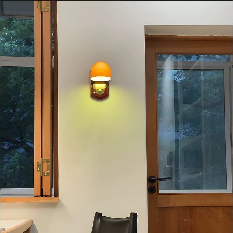 Wooden Glass Mushroom Shade 1-Light Wall Sconce Lamp
