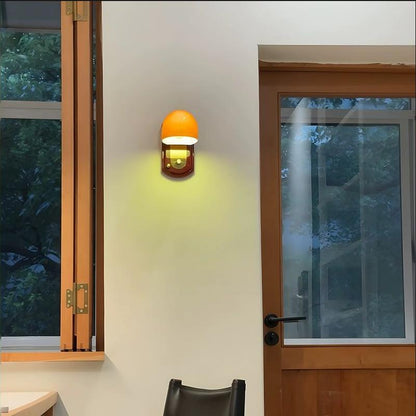 Wooden Glass Mushroom Shade 1-Light Wall Sconce Lamp