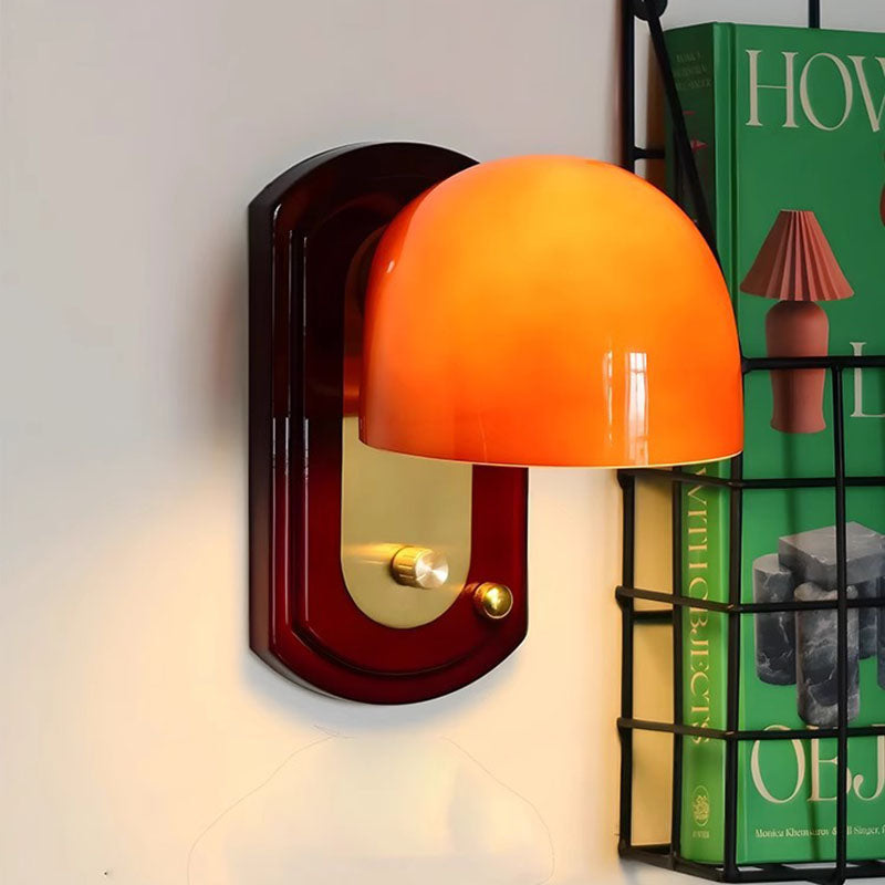 Wooden Glass Mushroom Shade 1-Light Wall Sconce Lamp