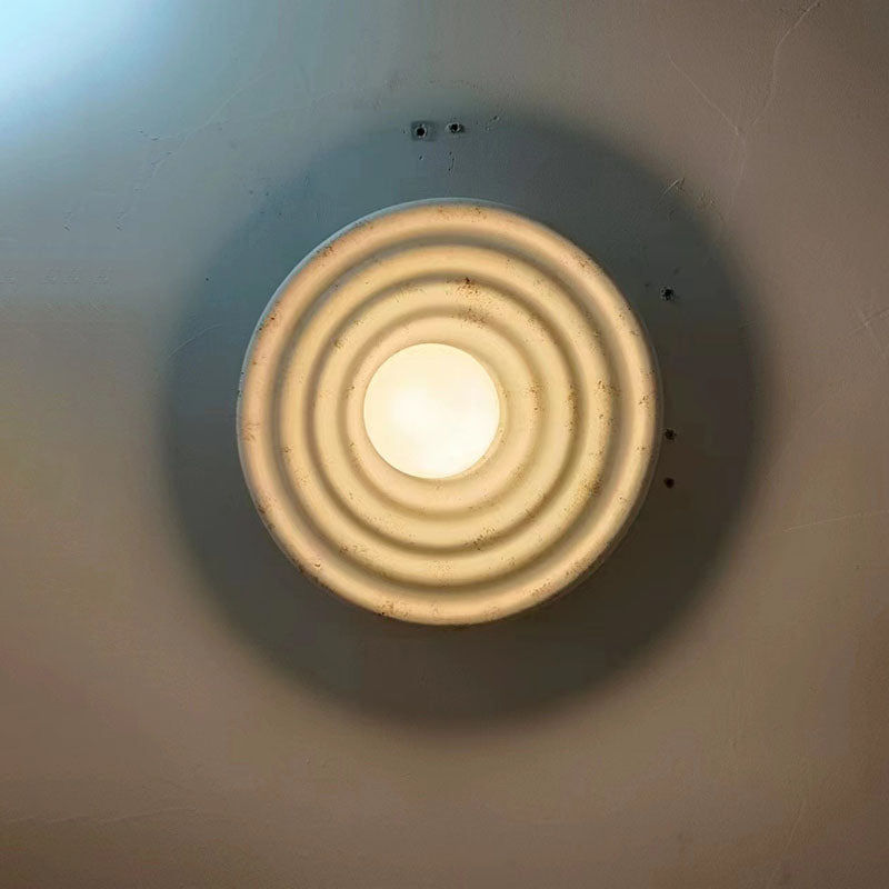 Round Corrugated Resin Glass 1-light Wall Sconce Lamp