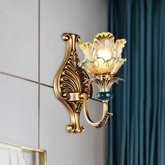 French Copper Glass 1/2-Light Wall Sconce Lamp