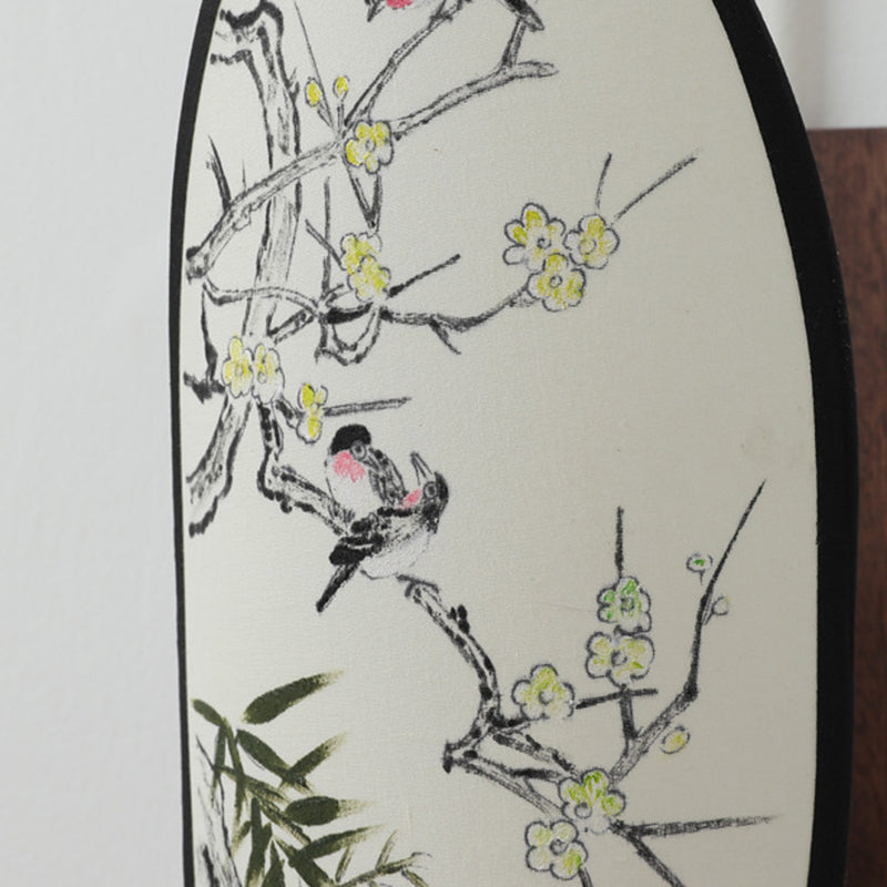 Chinese Hawthorn Wood Brass Fabric 1-Light Wall Sconce Lamp