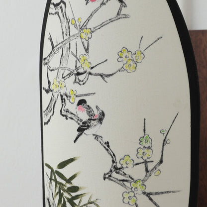 Chinese Hawthorn Wood Brass Fabric 1-Light Wall Sconce Lamp