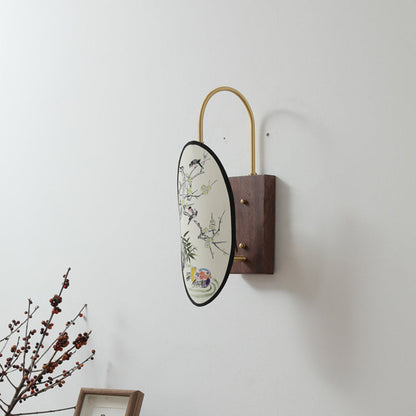 Chinese Hawthorn Wood Brass Fabric 1-Light Wall Sconce Lamp