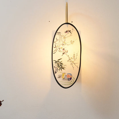 Chinese Hawthorn Wood Brass Fabric 1-Light Wall Sconce Lamp
