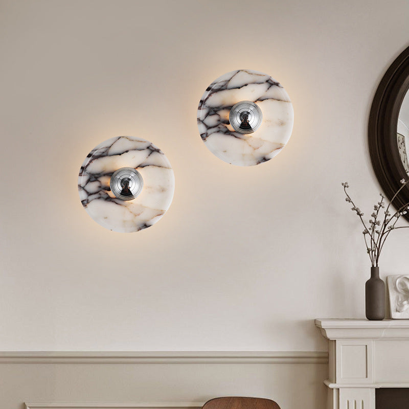 Contemporary Nordic Round Iron Marble LED Wall Sconce Lamp