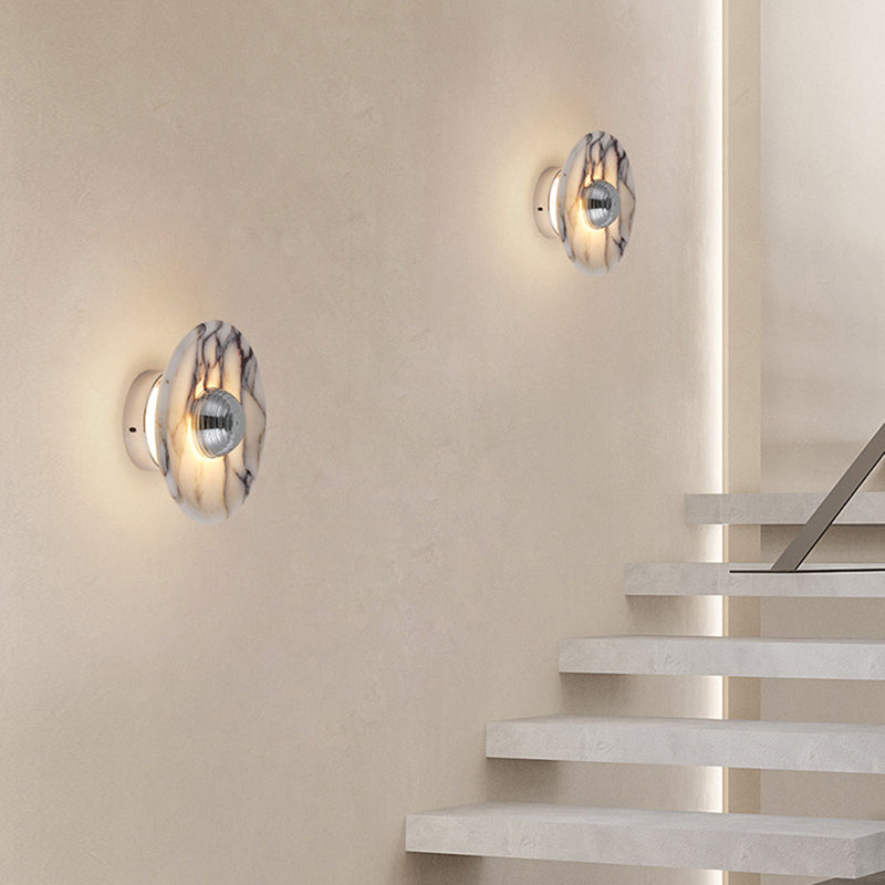 Contemporary Nordic Round Iron Marble LED Wall Sconce Lamp