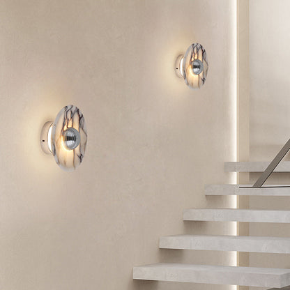 Contemporary Nordic Round Iron Marble LED Wall Sconce Lamp