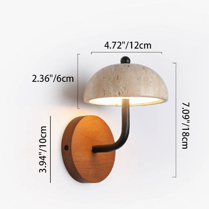 Round Mushroom Metal Walnut Travertine LED Wall Sconce Lamp