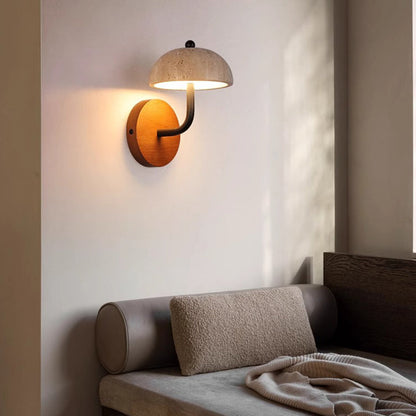 Round Mushroom Metal Walnut Travertine LED Wall Sconce Lamp
