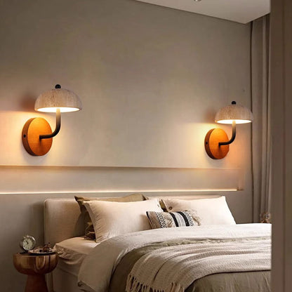 Round Mushroom Metal Walnut Travertine LED Wall Sconce Lamp