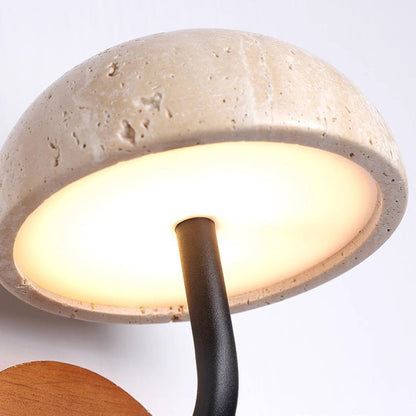 Round Mushroom Metal Walnut Travertine LED Wall Sconce Lamp