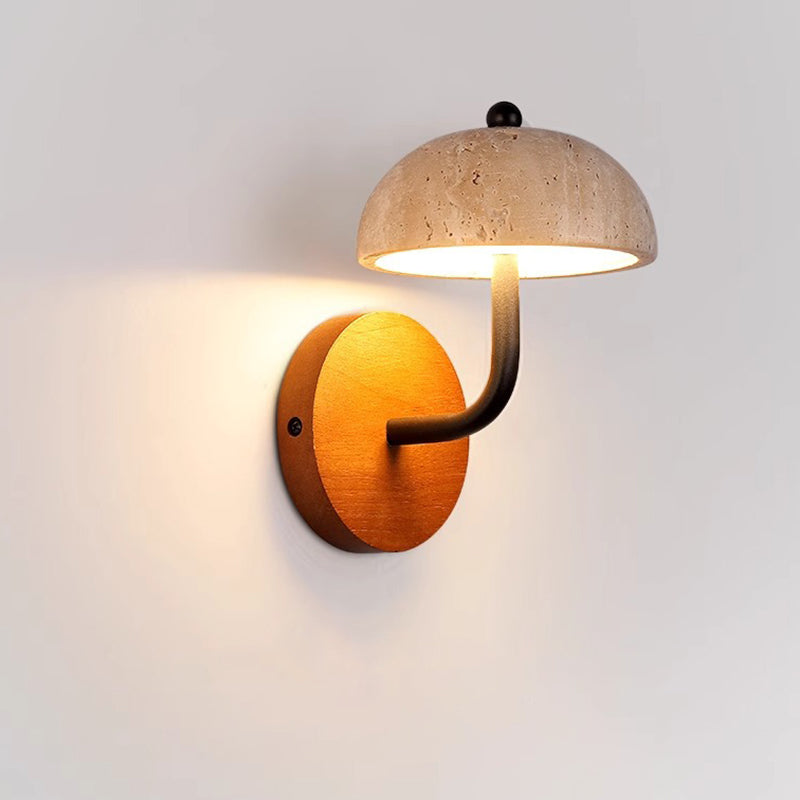 Round Mushroom Metal Walnut Travertine LED Wall Sconce Lamp