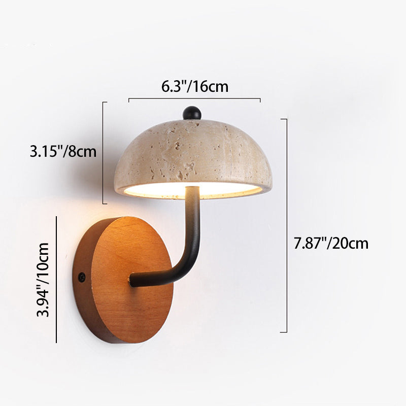 Round Mushroom Metal Walnut Travertine LED Wall Sconce Lamp