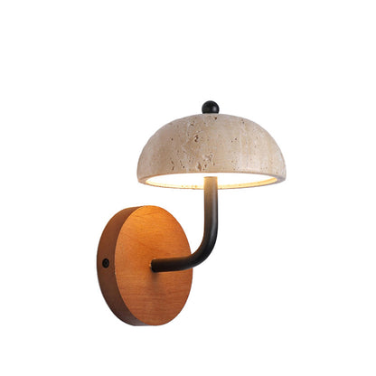 Round Mushroom Metal Walnut Travertine LED Wall Sconce Lamp