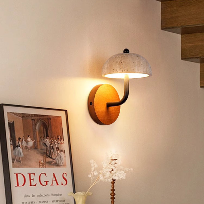 Round Mushroom Metal Walnut Travertine LED Wall Sconce Lamp