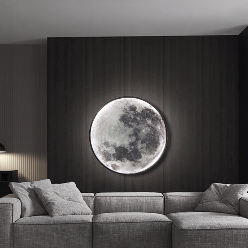 Round Moon Pattern Iron Acrylic LED Wall Sconce Lamp