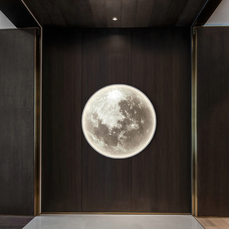 Round Moon Pattern Iron Acrylic LED Wall Sconce Lamp