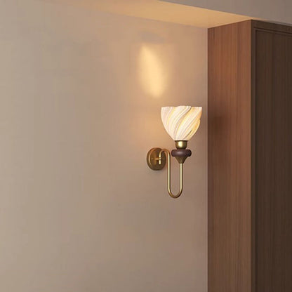 Petal-Shaped Solid Wood Iron PLA 1-Light Wall Sconce Lamp