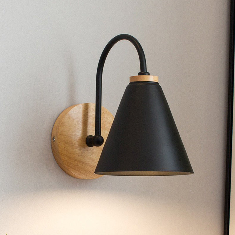 Nordic Conical Solid Wood Iron 1-Light Wall Sconce Lamp