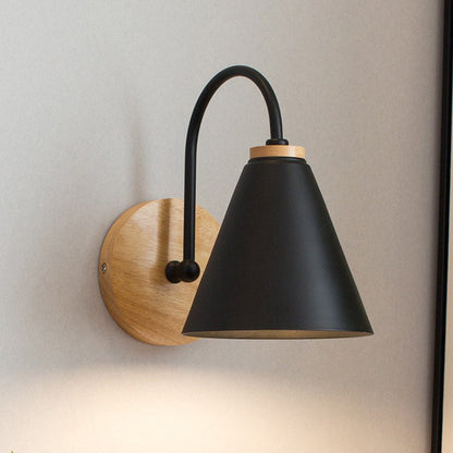 Nordic Conical Solid Wood Iron 1-Light Wall Sconce Lamp