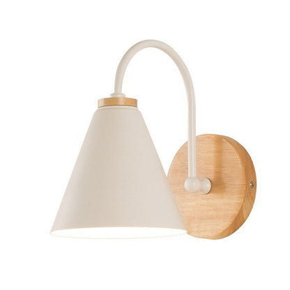 Nordic Conical Solid Wood Iron 1-Light Wall Sconce Lamp