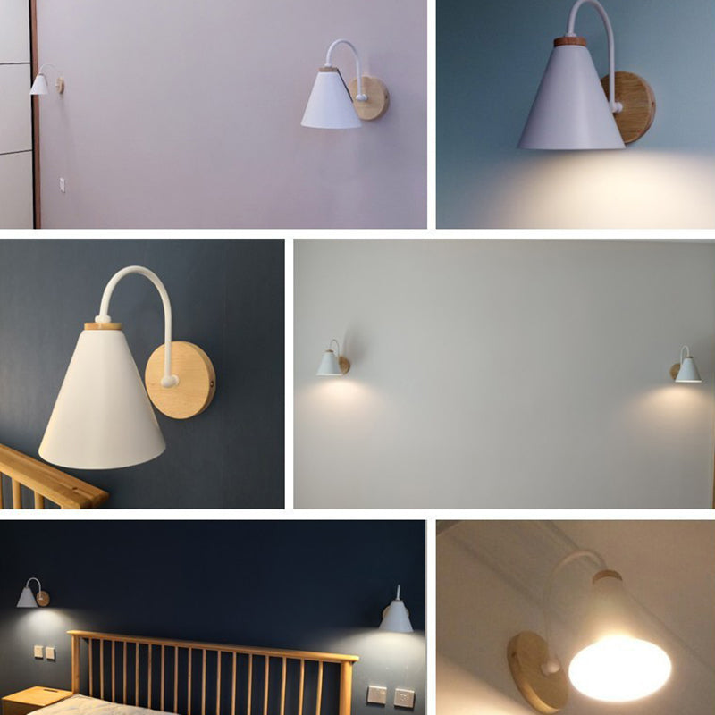Nordic Conical Solid Wood Iron 1-Light Wall Sconce Lamp