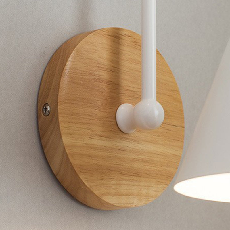Nordic Conical Solid Wood Iron 1-Light Wall Sconce Lamp