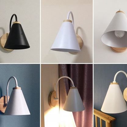 Nordic Conical Solid Wood Iron 1-Light Wall Sconce Lamp