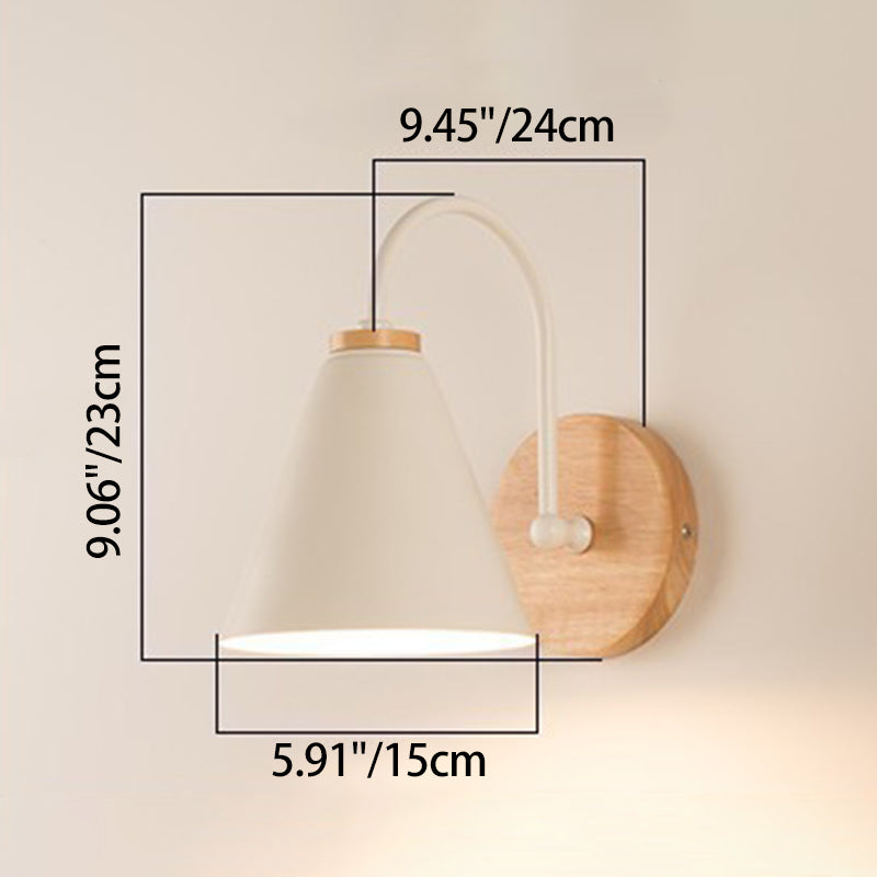 Nordic Conical Solid Wood Iron 1-Light Wall Sconce Lamp