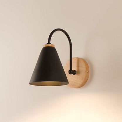 Nordic Conical Solid Wood Iron 1-Light Wall Sconce Lamp