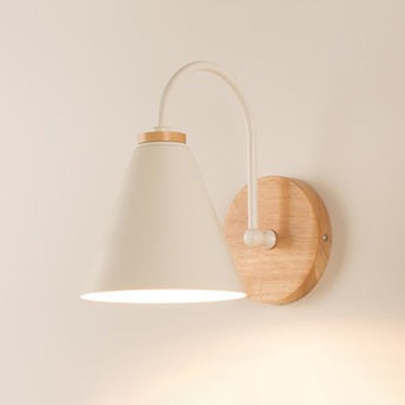 Nordic Conical Solid Wood Iron 1-Light Wall Sconce Lamp