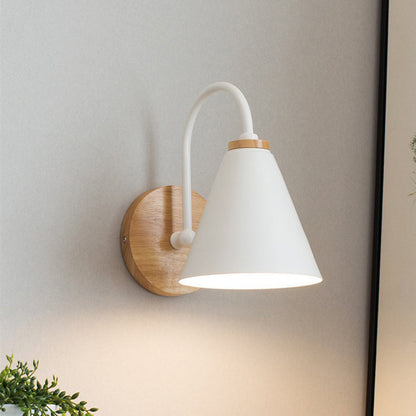 Nordic Conical Solid Wood Iron 1-Light Wall Sconce Lamp