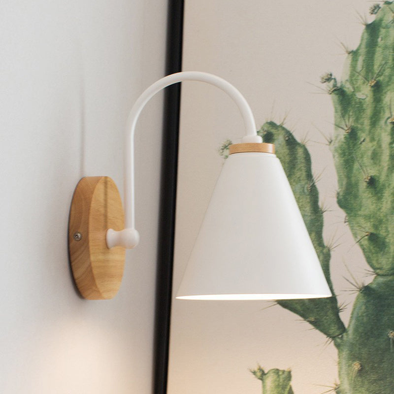 Nordic Conical Solid Wood Iron 1-Light Wall Sconce Lamp