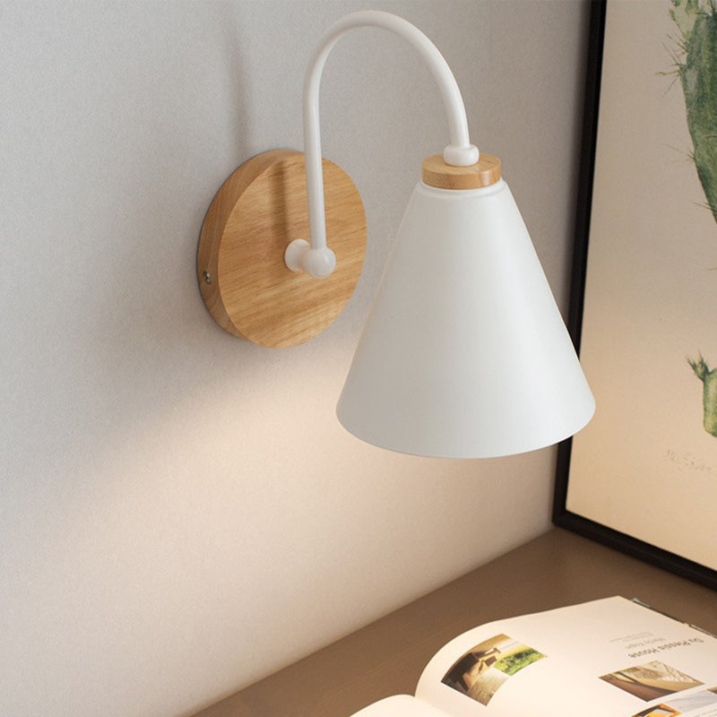 Nordic Conical Solid Wood Iron 1-Light Wall Sconce Lamp