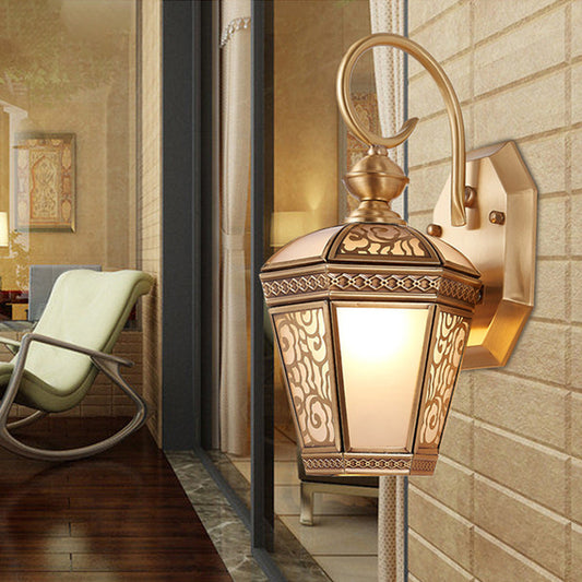 French Copper Glass 1-Light Outdoor Wall Sconce Lamp