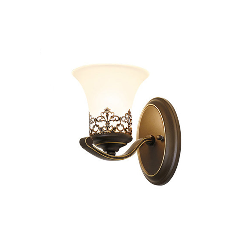 Floral Pattern Iron Glass 1-Light Wall Sconce Lamp