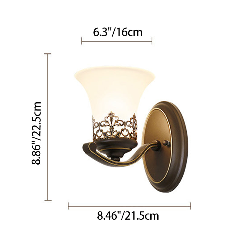 Floral Pattern Iron Glass 1-Light Wall Sconce Lamp