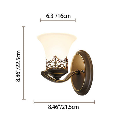 Floral Pattern Iron Glass 1-Light Wall Sconce Lamp