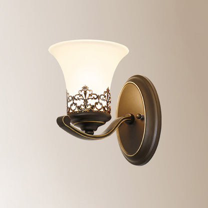 Floral Pattern Iron Glass 1-Light Wall Sconce Lamp