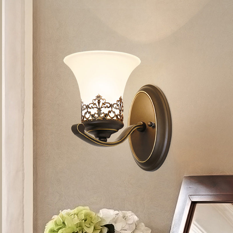 Floral Pattern Iron Glass 1-Light Wall Sconce Lamp