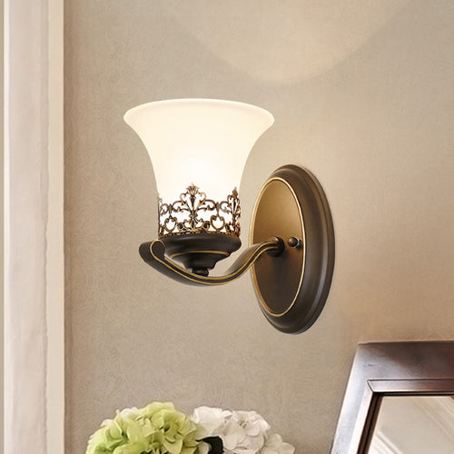 Floral Pattern Iron Glass 1-Light Wall Sconce Lamp
