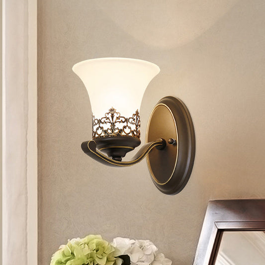Floral Pattern Iron Glass 1-Light Wall Sconce Lamp