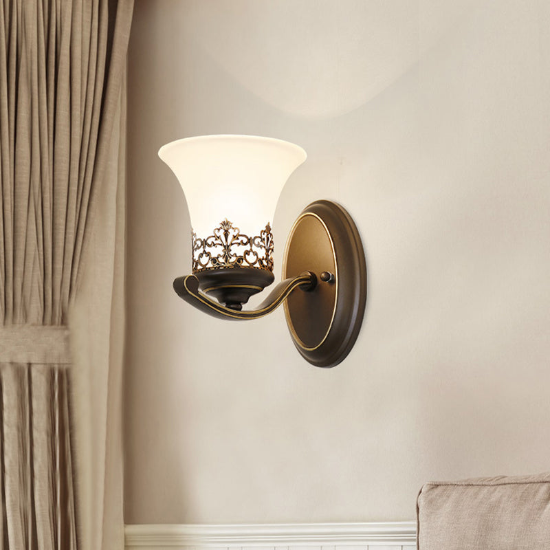Floral Pattern Iron Glass 1-Light Wall Sconce Lamp
