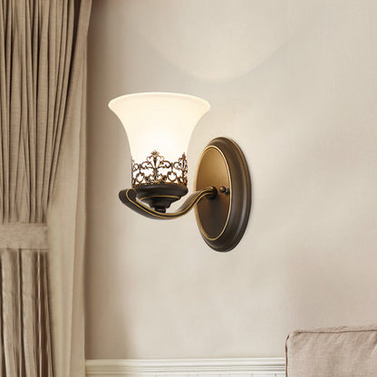Floral Pattern Iron Glass 1-Light Wall Sconce Lamp