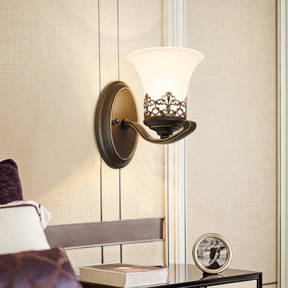 Floral Pattern Iron Glass 1-Light Wall Sconce Lamp