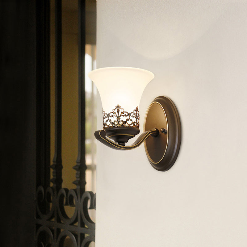 Floral Pattern Iron Glass 1-Light Wall Sconce Lamp
