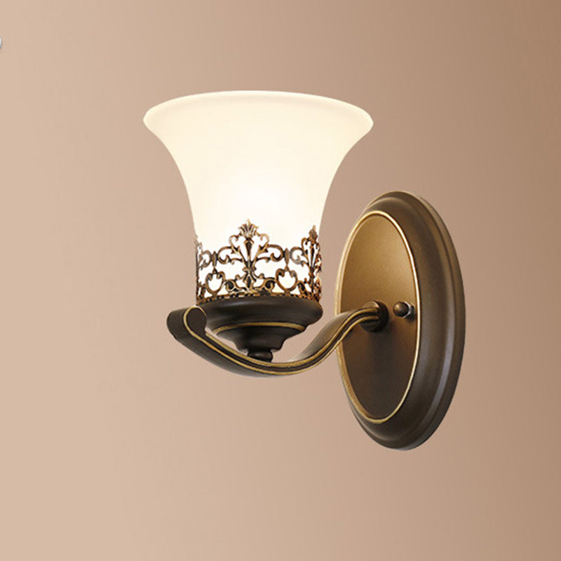 Floral Pattern Iron Glass 1-Light Wall Sconce Lamp