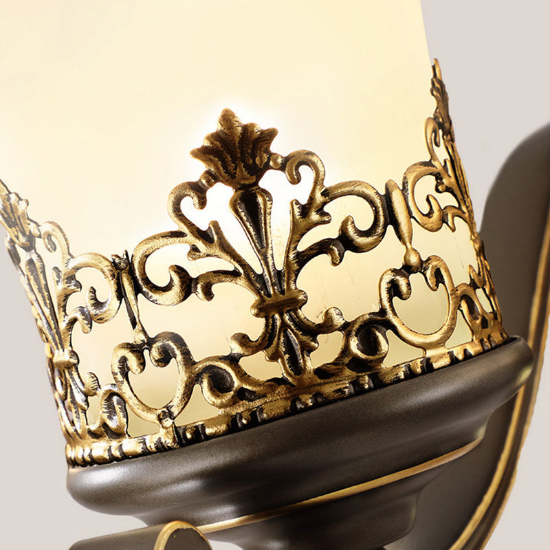 Floral Pattern Iron Glass 1-Light Wall Sconce Lamp